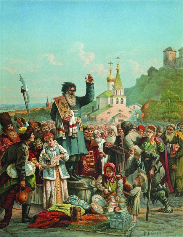 К. Маковский. Воззвание Кузьмы Минина к нижегородцам в 1611 году.